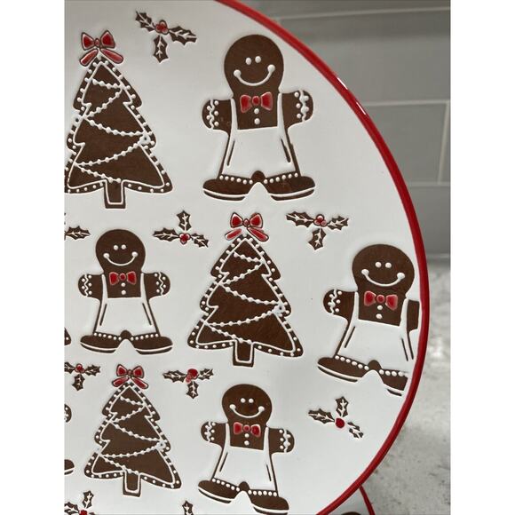 Set of 2 GINGERBREAD COOKIES CHRISTMAS TREE Ceramic 8.5” Salad Plate Eli + Ana - Picture 2 of 8